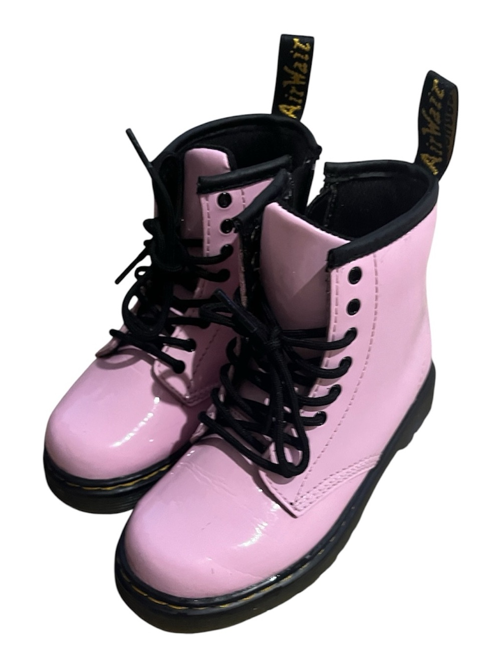 Dr. Martens Pink Patent Lace-Up Boots with Black Laces